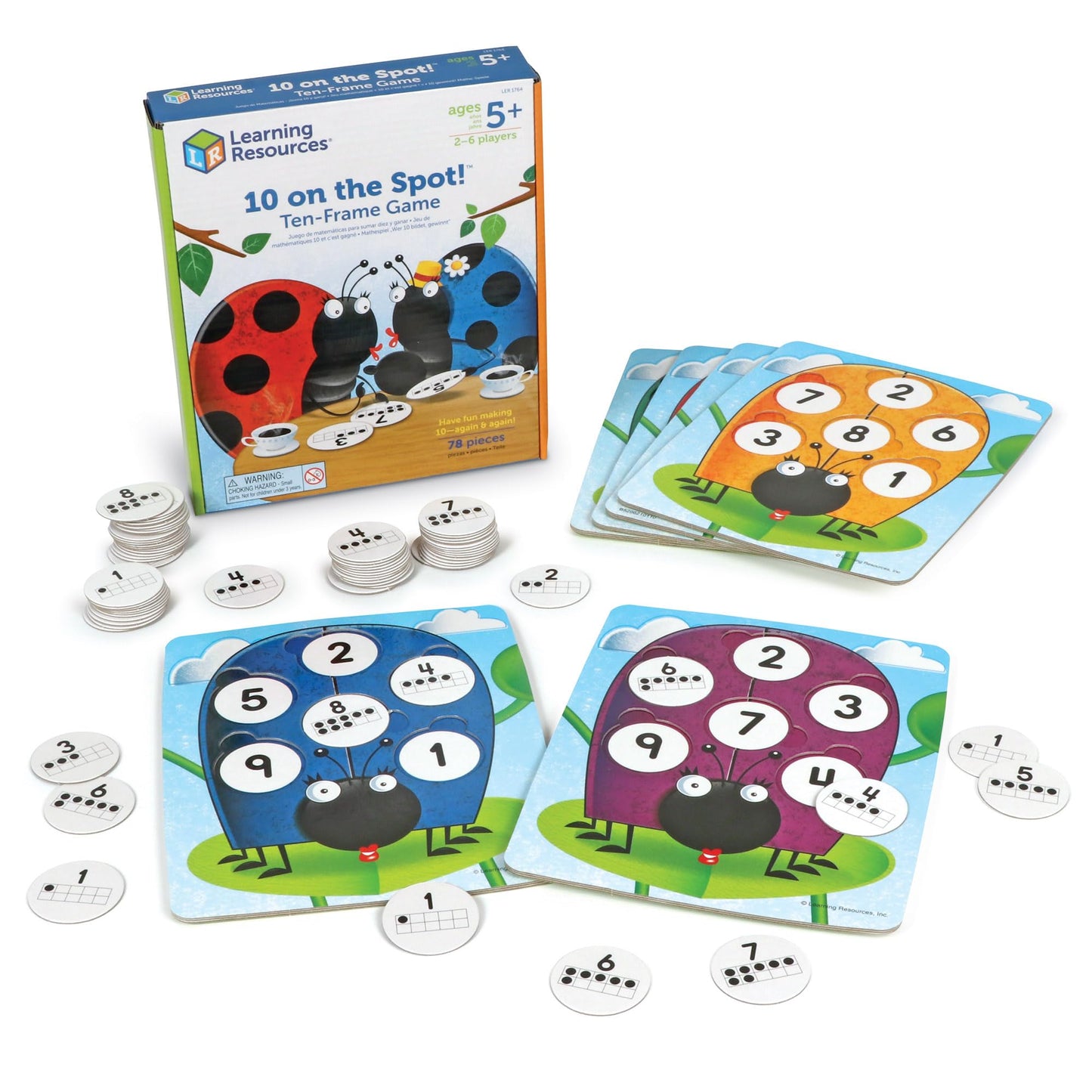 Learning Resources 10 on the Spot Ten Frame Game - Math Manipulatives, Board Games for Kids, Number Cards, Toddler Montessori Counters, STEM Toys