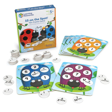 Learning Resources 10 on the Spot Ten Frame Game - Math Manipulatives, Board Games for Kids, Number Cards, Toddler Montessori Counters, STEM Toys