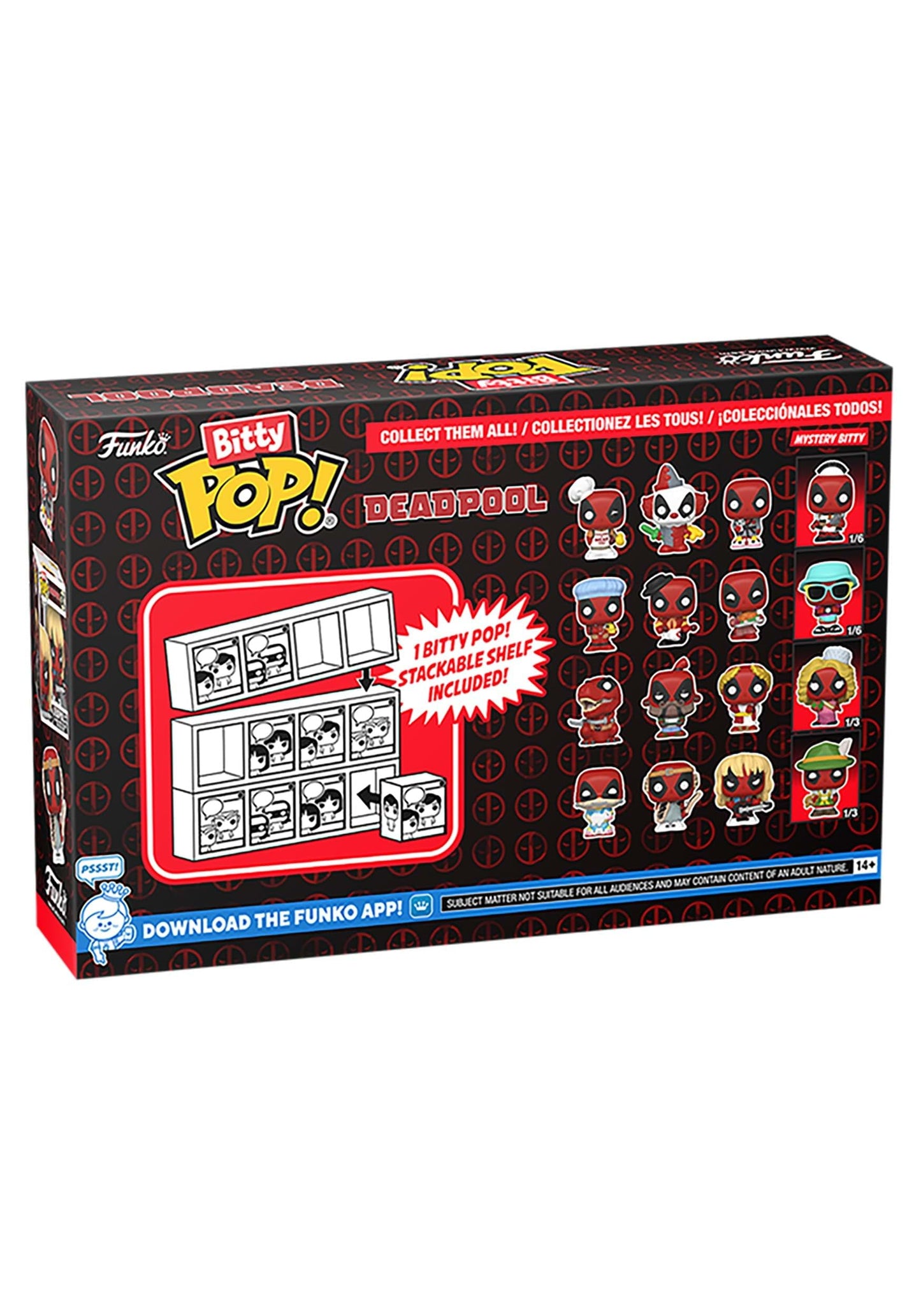 Funko Bitty POP! Deadpool - Sleepover, 4-Pack and A Surprise Mystery Mini Figure - 0.9 Inch (2.2 Cm) Collectable - Stackable Display Shelf Included