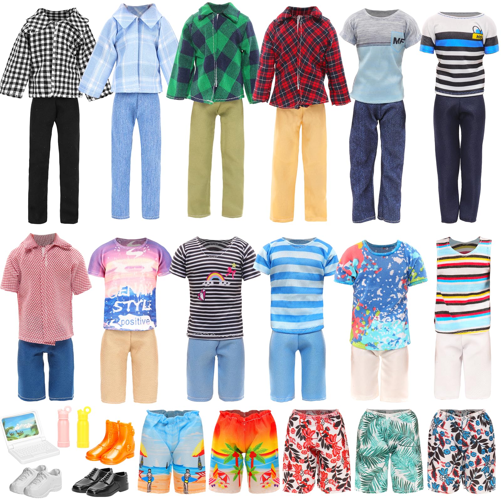 Miunana Lot 16 Items Doll Clothes & Accessories Classic Black Suit for Boy Doll Include Random 4 PCS Casual Wear + 5 PCS Dolls Pants + 3 Pairs