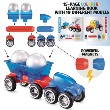 MOBIUS Toys Magnetic Vehicle Building Set - 72-Piece STEM Construction Kit with Play Mat & Road Signs - Magnetic Car & Truck Building Toys for Kids