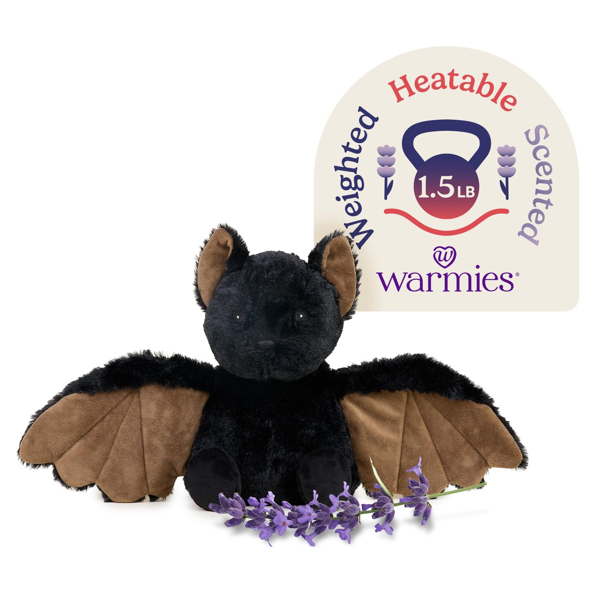 warmies Microwavable & Weighted Stuffed Animals, Bat - Heated Stuffed Animal Plushie for Warmth & Comfort - Cute Soft Plush Toys for Adults & Children