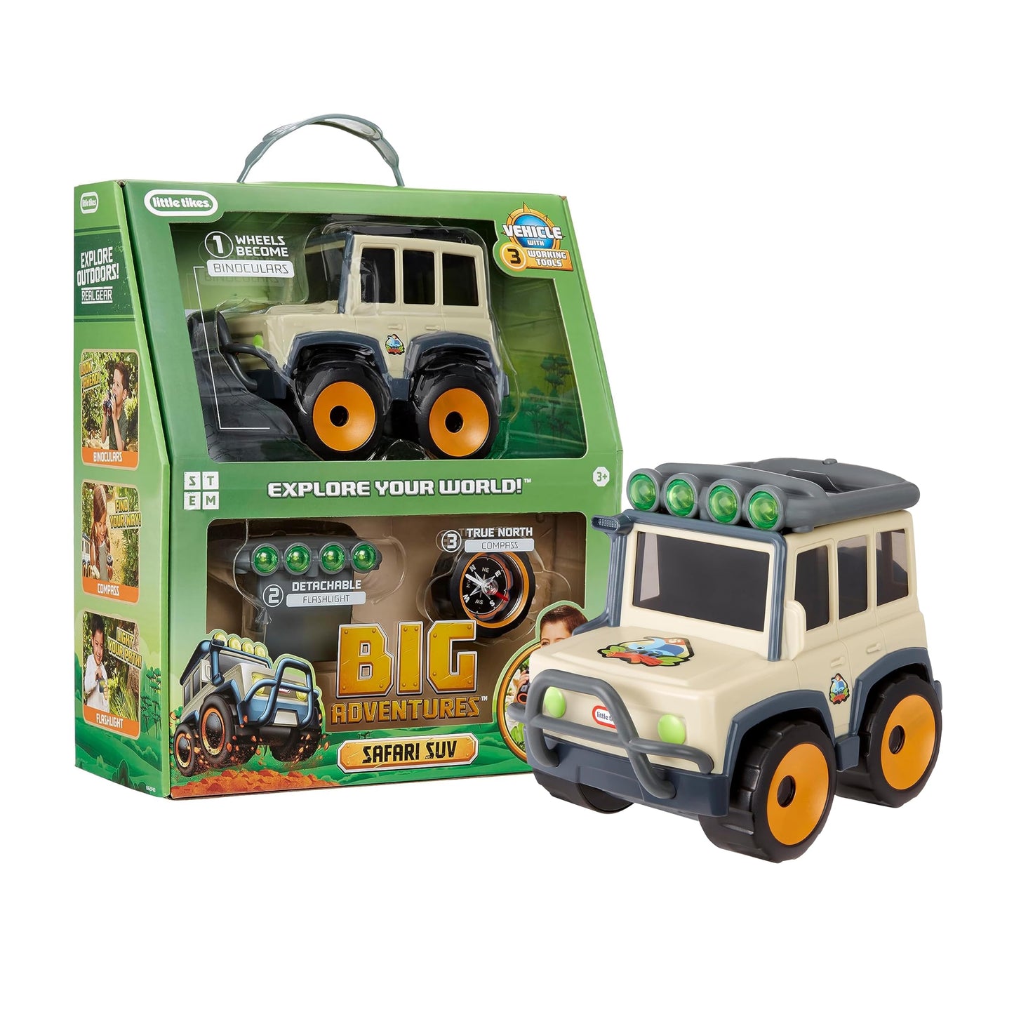 Big Adventures Binocular Searching Safari SUV STEM Toy Vehicle with Binoculars, Flashlight, and Compass for Girls, Boys, Kids Ages 3+