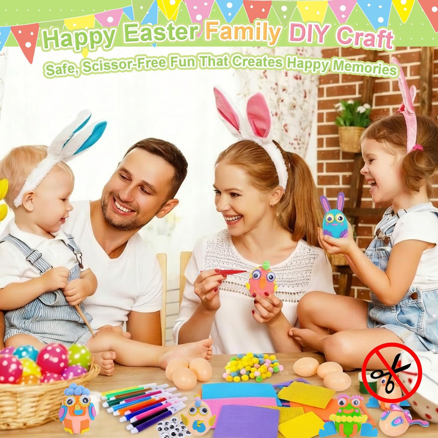 Fennoral 12 Pack Easter Egg Craft Kit for Kids Make You Own Easter Art and Craft Kit DIY Coloring Plastic Egg with Foam Sticker Pom Poms Color Pen