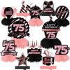 Happy 75th Birthday Rose Gold and Black Table Honeycomb Centerpieces Balloons Theme Decor Table Decorations Table Toppers for Girls Women Princess 75