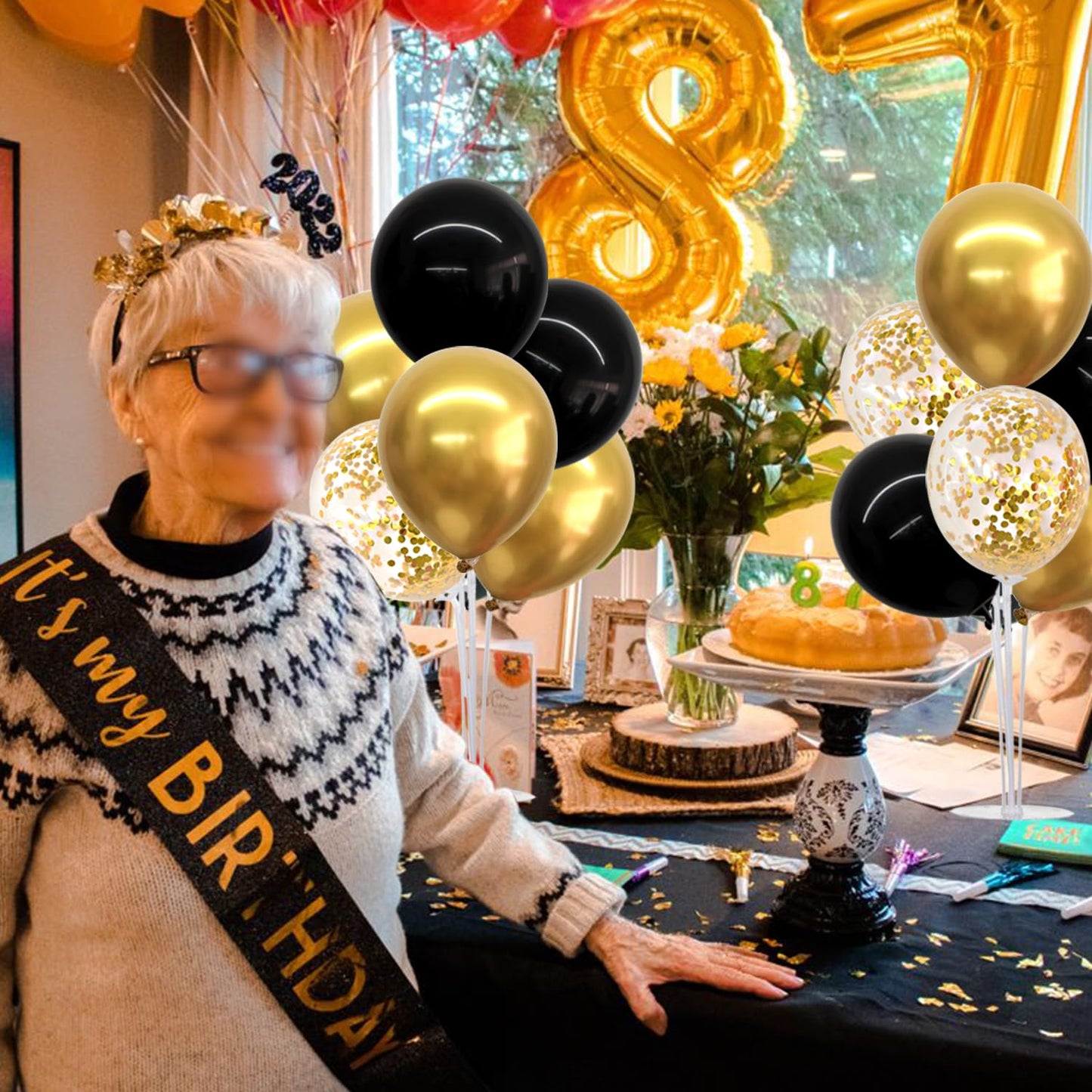 TONIFUL 4 Set Black Gold Balloon Stand Balloon Centerpieces for Table