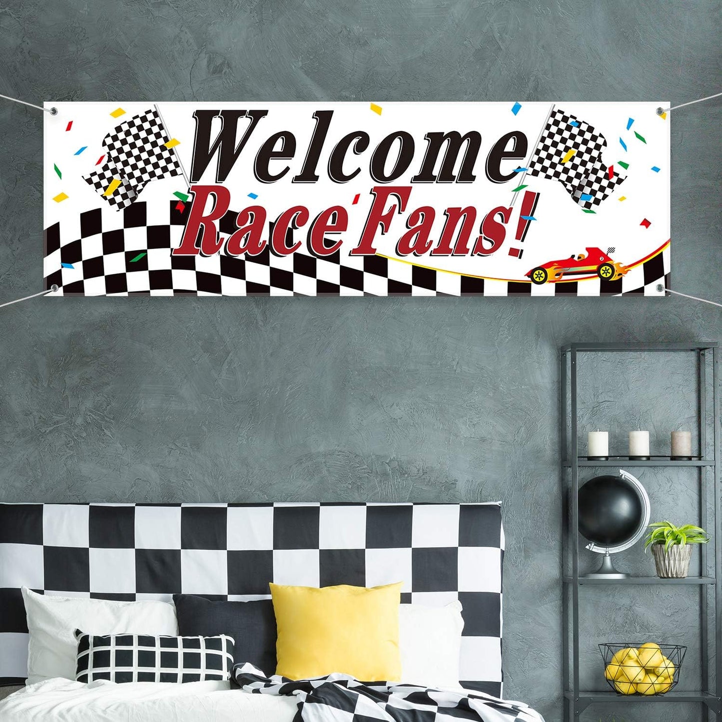 Blulu Racing Party Decorations Welcome Race Fans Banner Racing Party Suppliers Race Car Banner Garland Backdrop Photo Booth Props Car Birthday