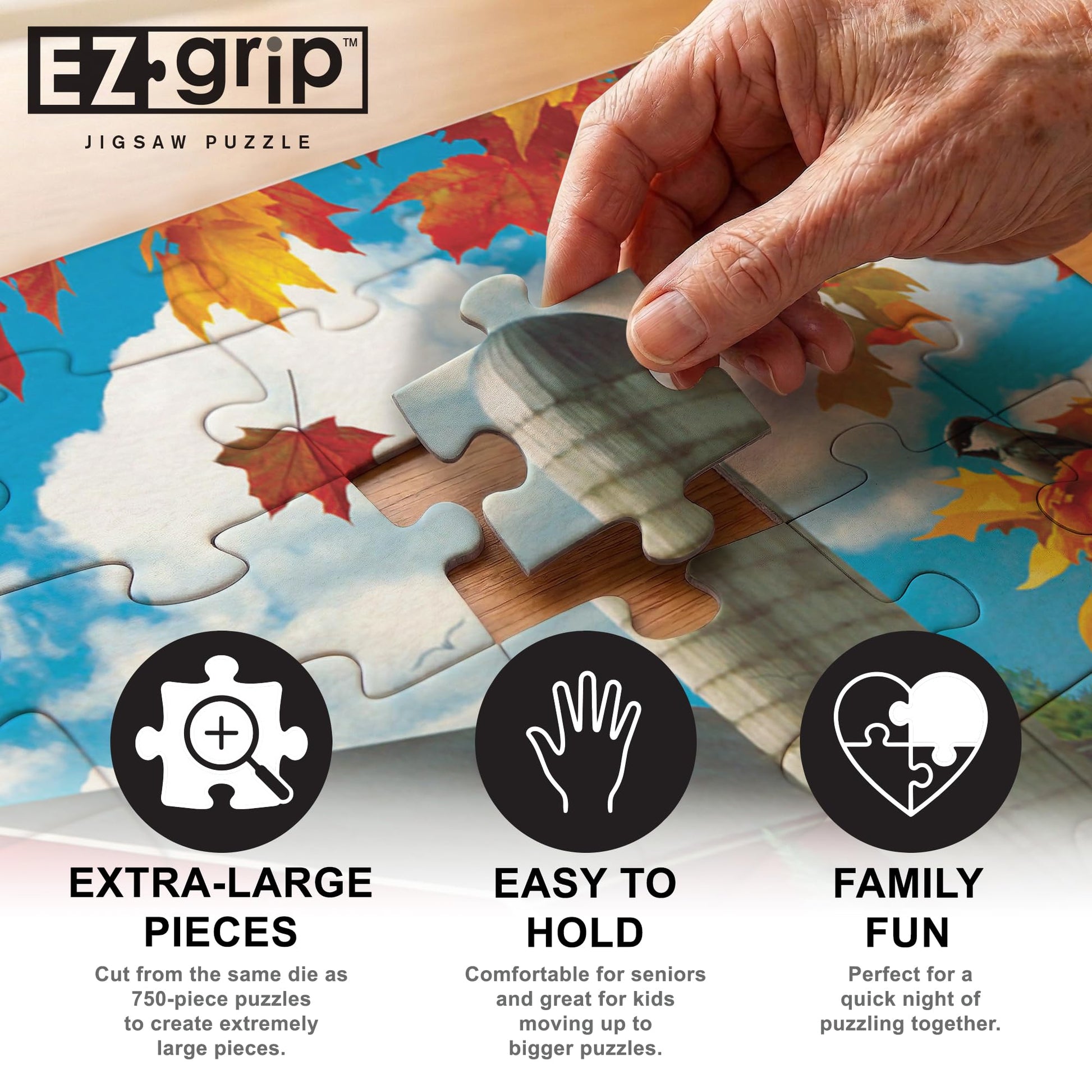 MasterPieces - 300 Piece Jigsaw Puzzle, Large EZ Grip Shapes, Rolling Pastures, Fun for Adults, Seniors, Family, Kids, Non-Glare Finish, 18"x24"