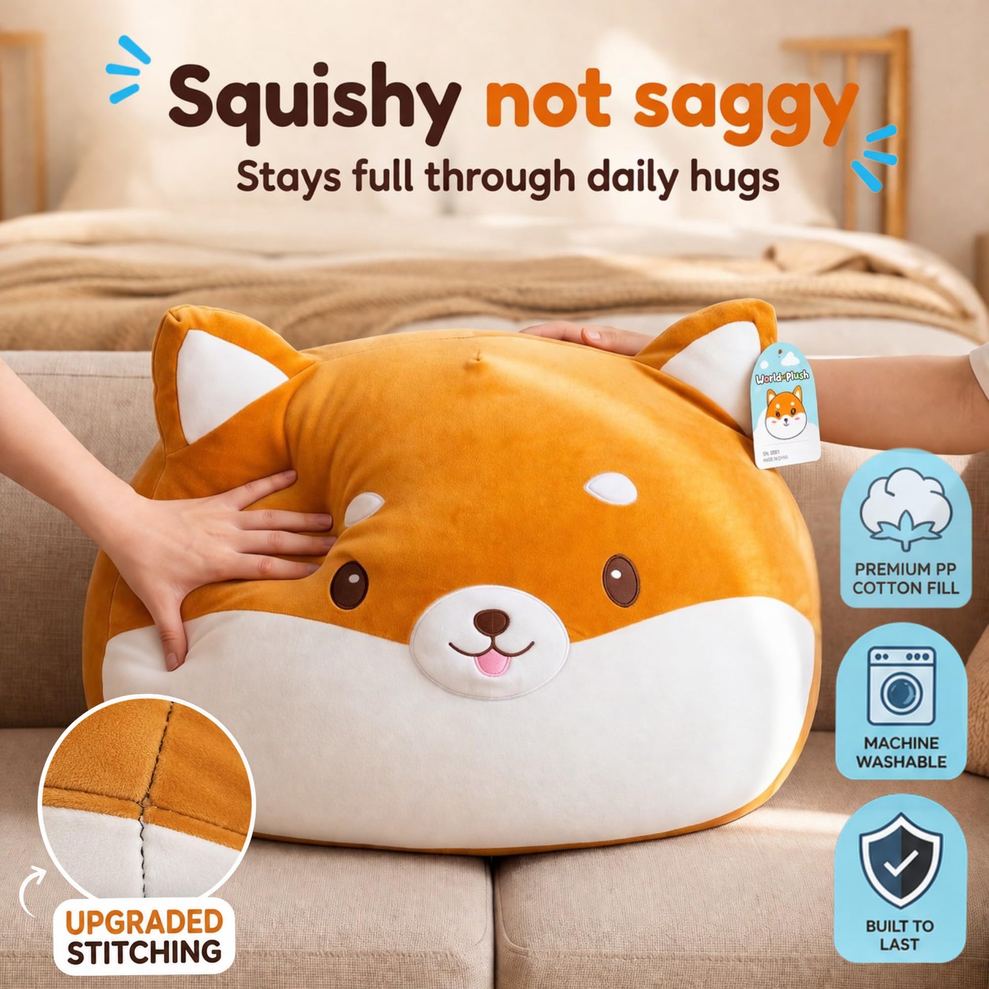 Jumbo Shiba Inu Dog Plush Pillow - 29 Inch Large Squishy Giant XXL Stuffed
