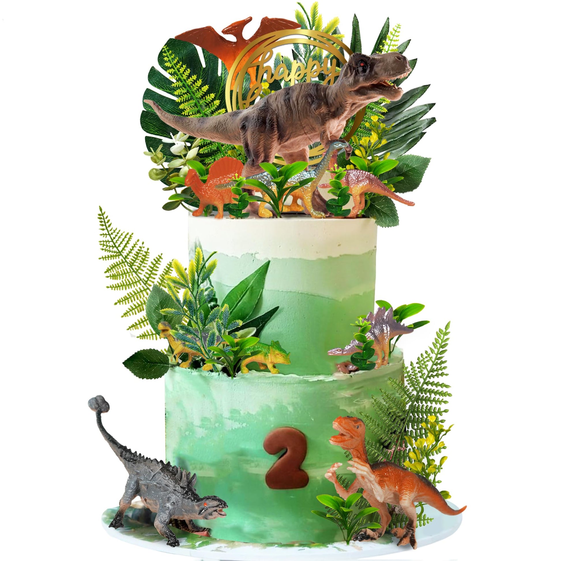 Dinosaur Cake Toppers Artificial Plants Grass Cake Decorations for Dinosaur Theme Jungle Birthday Supplies (Style 2)