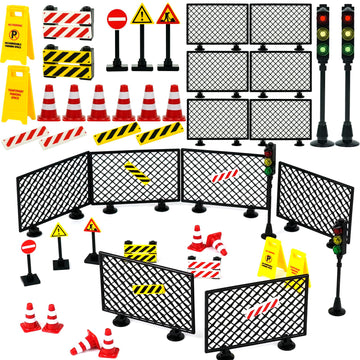 Pasacho City Road Signs Bricks Accessories, Construction Site Street Signs, Mini Traffic Cones & Crosswalk Signal Toys for Kids Building Blocks Toys