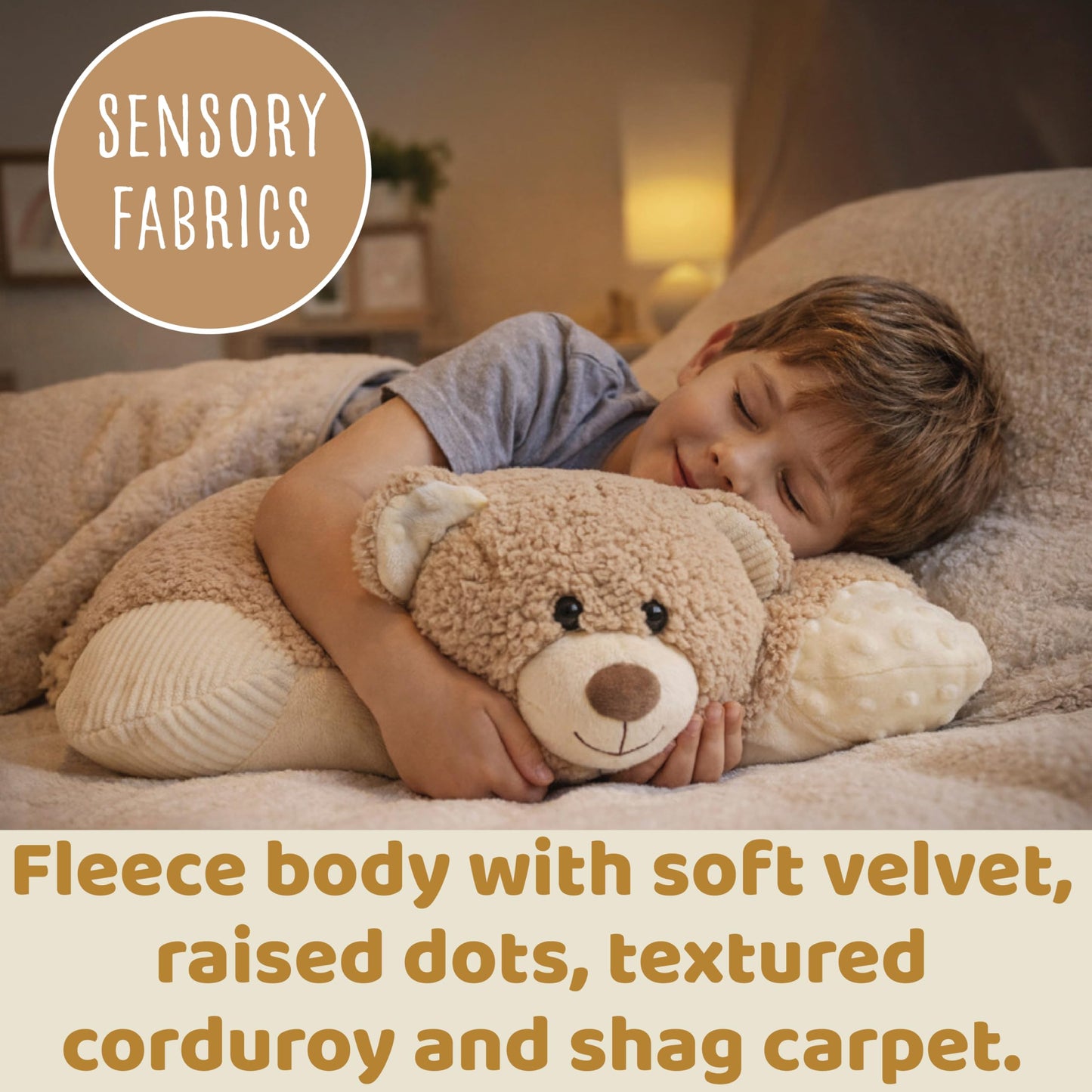 Pillow Pets Weighted Hiro Bear - 3.5 lb Sensory Plush Comfort Companion, Textured Fleece Weighted for Calming Hugs, Relaxation, and Sleep Support