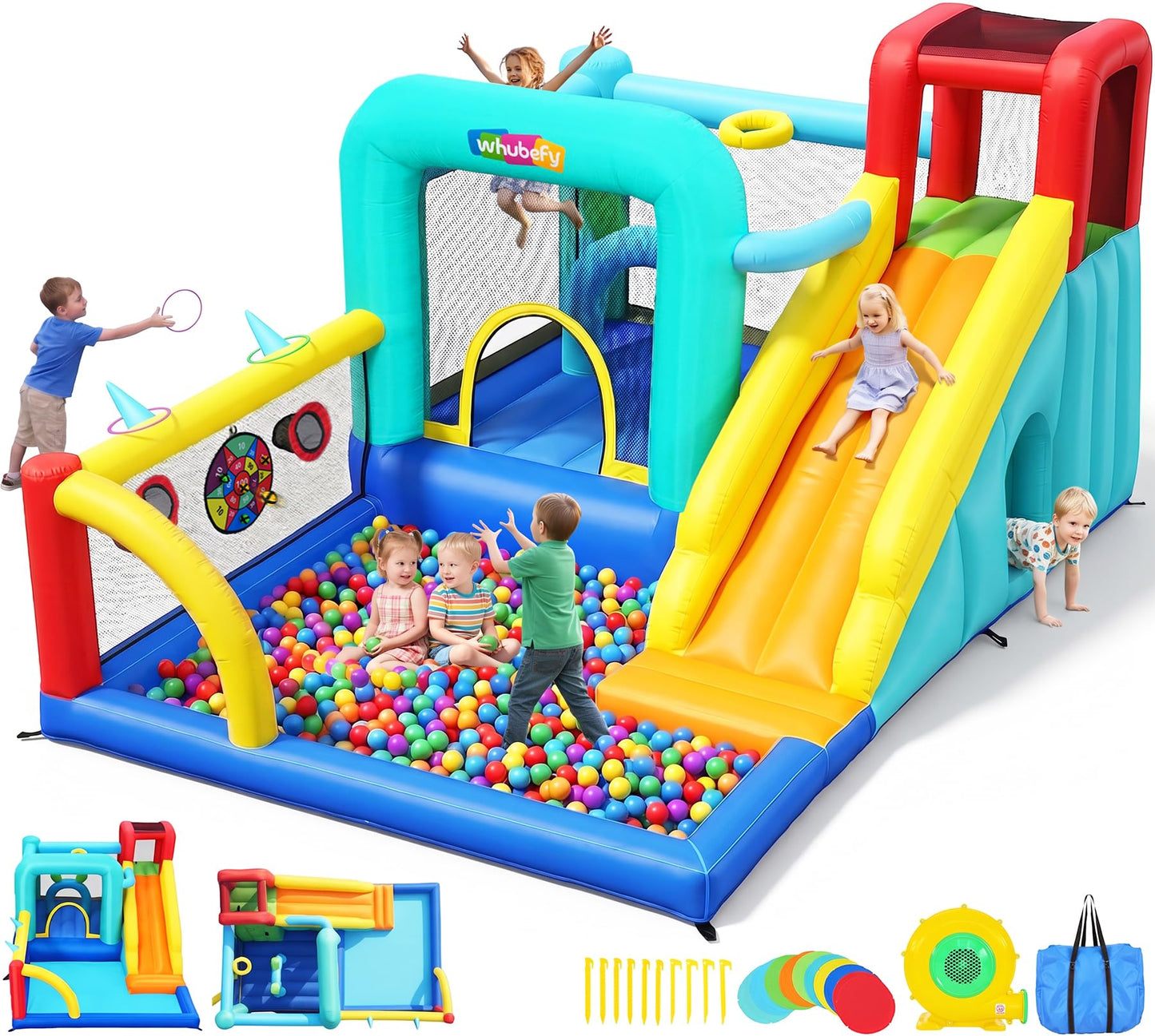 Whubefy 14-in-1 Bounce House for Kids with Ball Pit & Rabbit Ears Obstacle