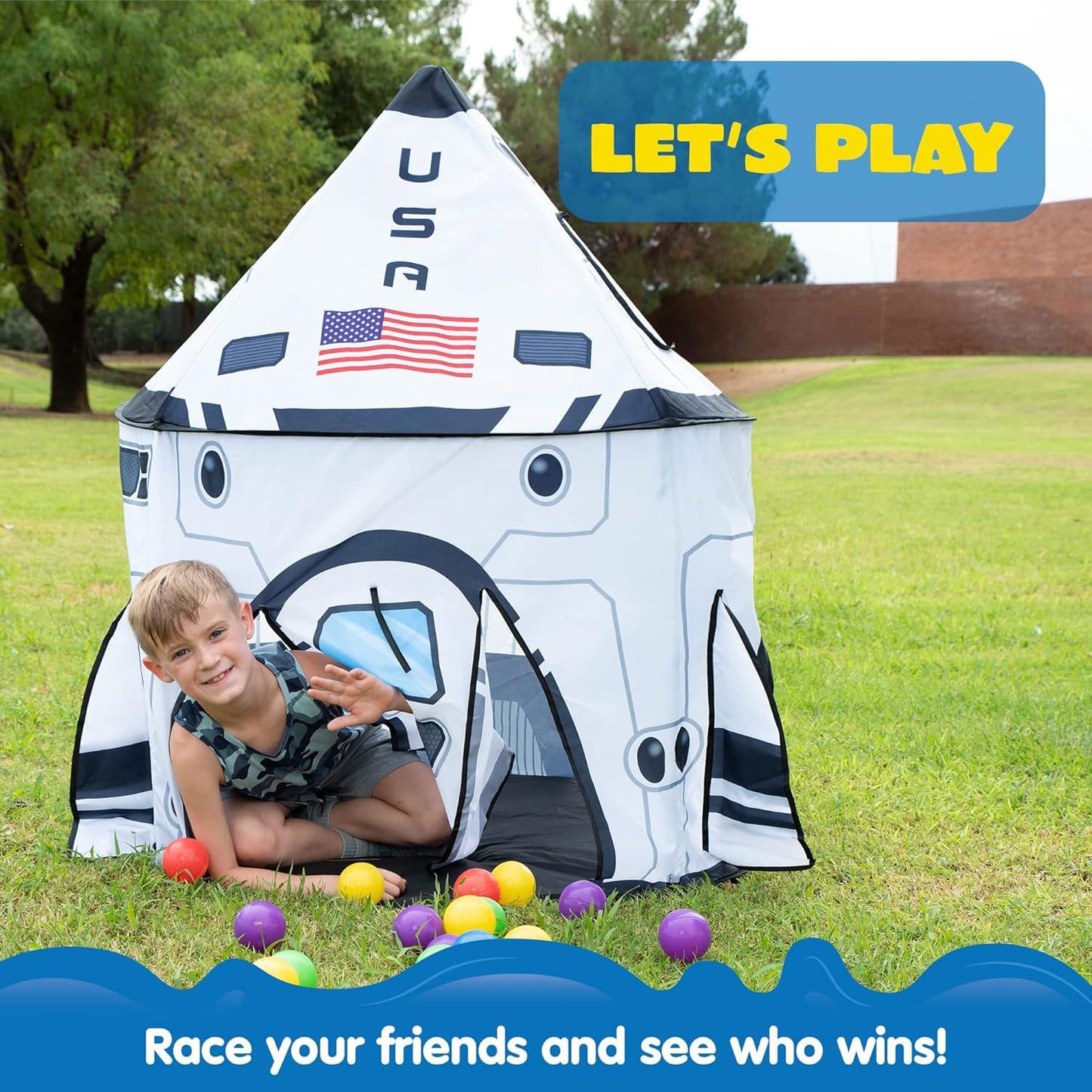 JOYIN Rocket Ship Play Tent Kids Spaceship Playhouse Tent Set Indoor Outdoor Easy Assembly Play Tent
