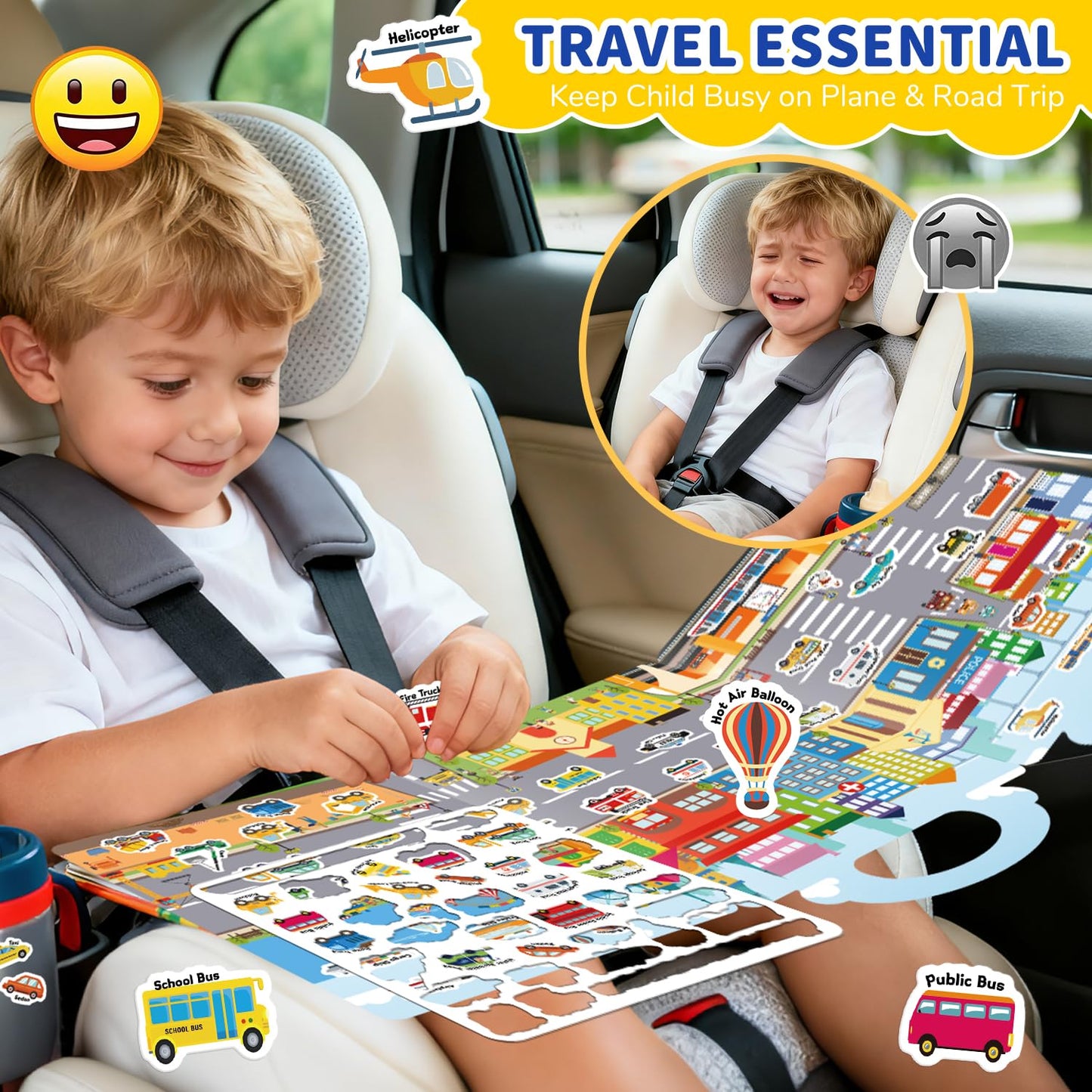CREATIVETREES 6 Sets Reusable Sticker Book for Toddlers 3-6, Jelly Stickers Book for Kids, Travel Sticker Activity Toys for Childs 3 4 5 6 Years Girls