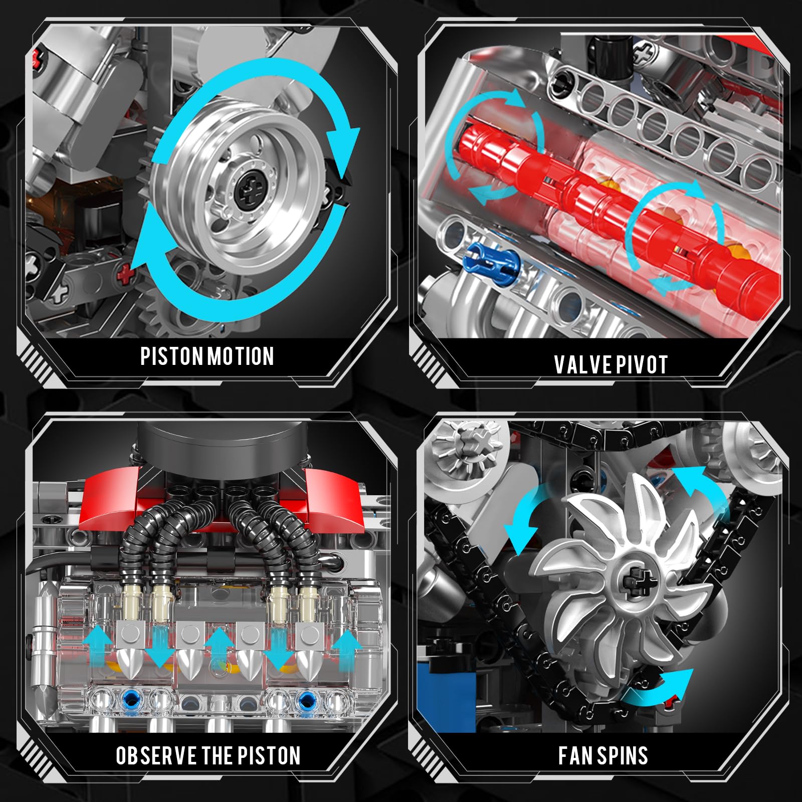 Mould King 10171 V8 Engine Model Kit That Works, 8 Cylinder Car Engine with Motor, Building Blocks Collectibles for Adults, STEM Build Set (487