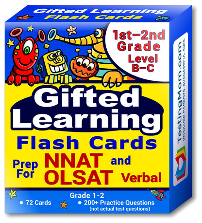 TestingMom.com NNAT and OLSAT Test Prep Flash Cards - NYC Gifted and Talented - Grade 1 (Level B) - Grade 2 (Level C) - 140+ Practice Questions - Tips