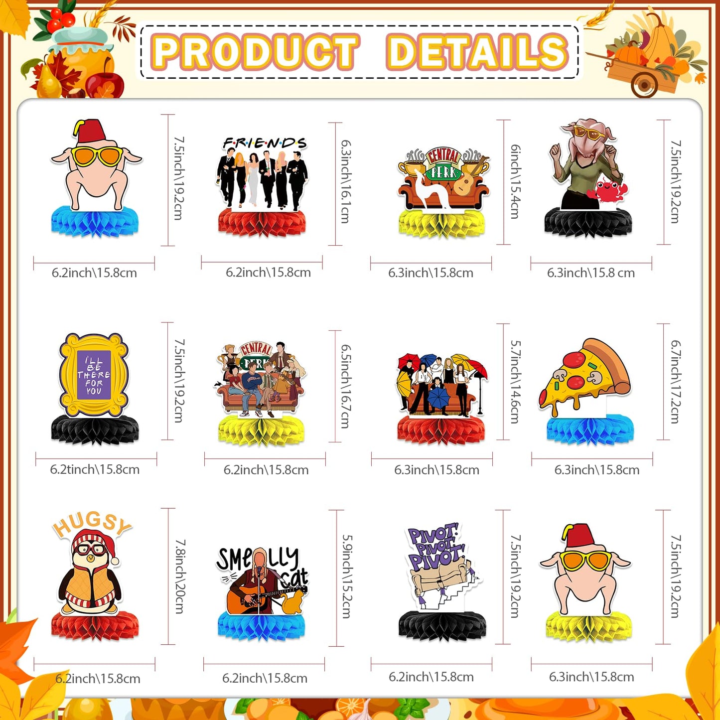12Pcs Friends Themed Party Decorations Honeycomb Centerpieces Friends Party Decorations Friends TV Show Decorations Friends Bachelorette Party