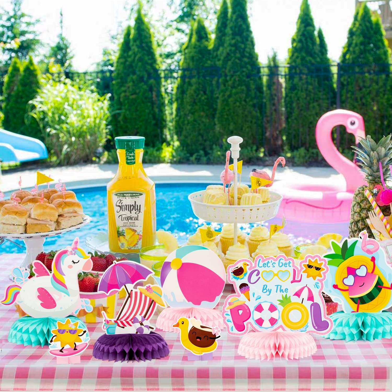 ArowlWesh 12Pcs Summer Pool Honeycomb Centerpiece Decoration, Pink Beach Ball Table Toppers for Girls and Kids, Hawaiian Flamingo Beach Party Luau