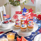 24 Pcs 4th of July Cupcake Toppers - Patriotic Red White Blue Glitter USA Cake Toppers with American Flag, Star and Firework Designs for Independence