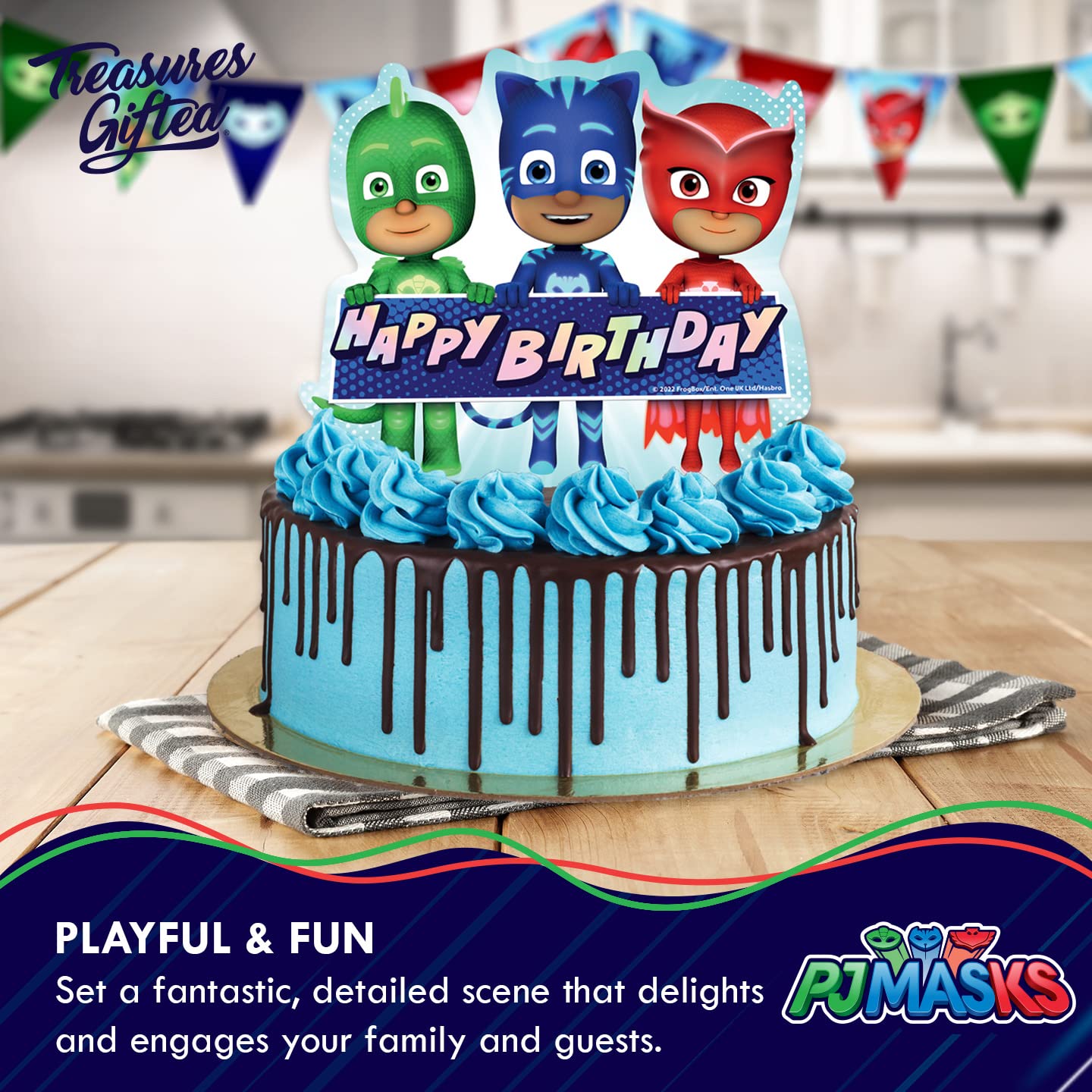 Treasures Gifted Officially Licensed PJ Masks Cake Topper - PJ Masks Birthday Party Supplies - PJ Masks Cake Decorations - PJ Mask Party Decorations