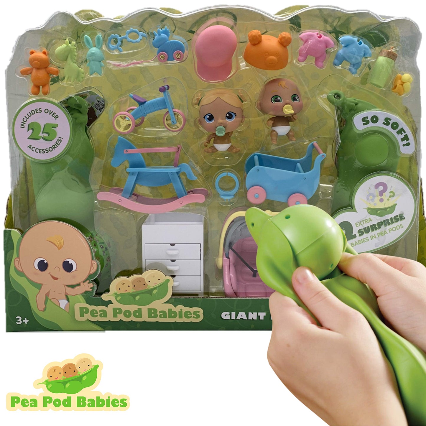 Playful Minds Pea Pod Babies Giant Twenty Five Piece Playset - Collectible Mystery Surprise Toy with Mini Baby, Clothing, & Accessories - All in