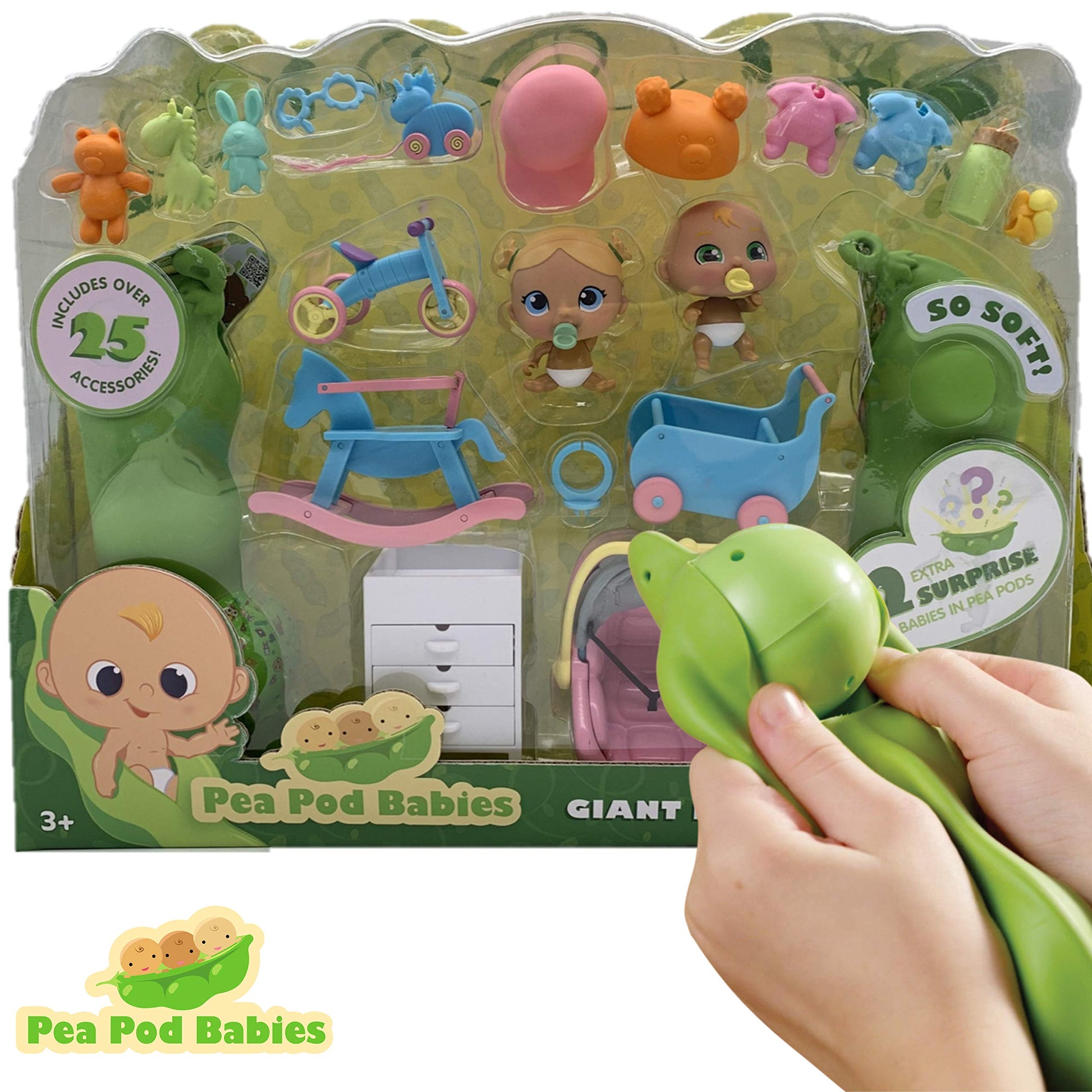 Playful Minds Pea Pod Babies Giant Twenty Five Piece Playset - Collectible Mystery Surprise Toy with Mini Baby, Clothing, & Accessories - All in