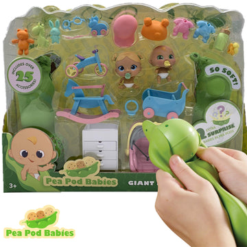 Playful Minds Pea Pod Babies Giant Twenty Five Piece Playset - Collectible Mystery Surprise Toy with Mini Baby, Clothing, & Accessories - All in