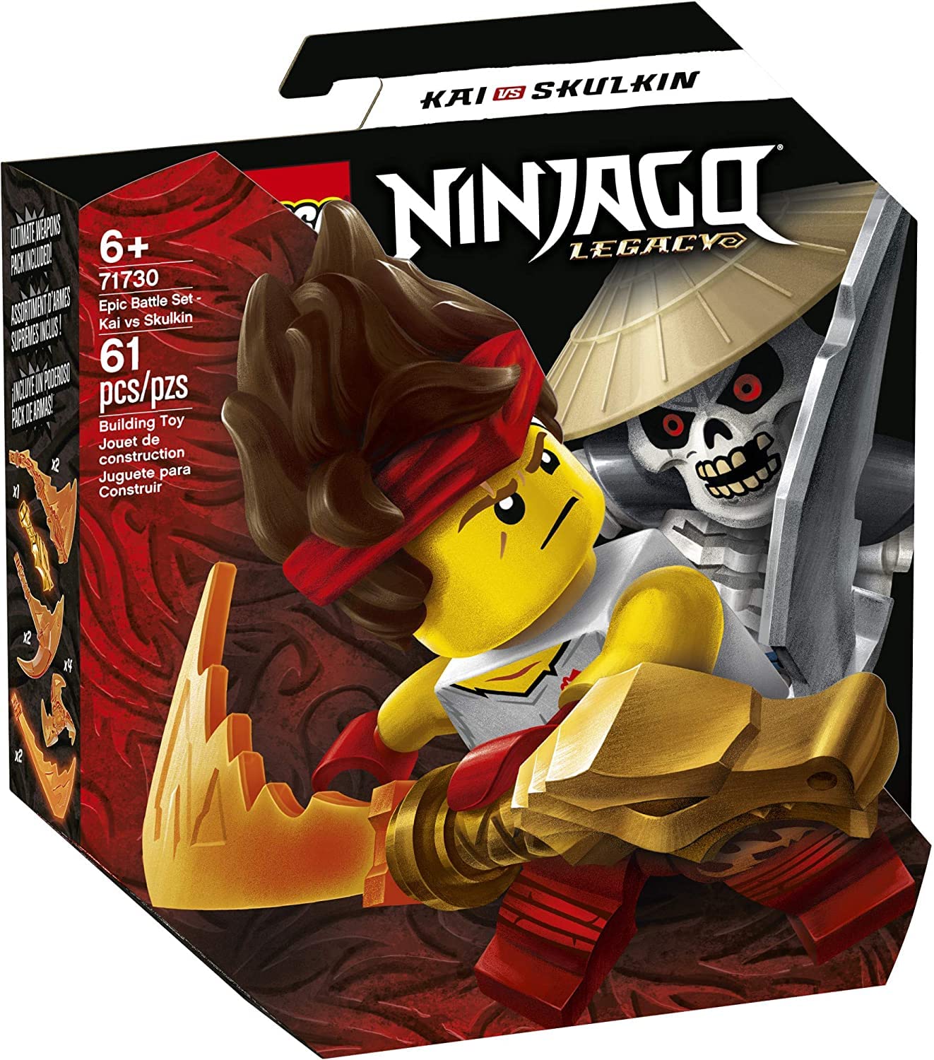 LEGO NINJAGO Epic Battle Set - Kai vs. Skulkin 71730 Building Kit; Ninja Playset Featuring a Spinning Battle Toy, New 2021 (61 Pieces)