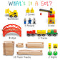 KipiPol Wooden Train Sets for Boys 2-4-7 - 38 Pcs Wood Train Set for Toddlers w/Crane, Bridge & Wooden Train Tracks - Train Toys for 3 Year Old Boys