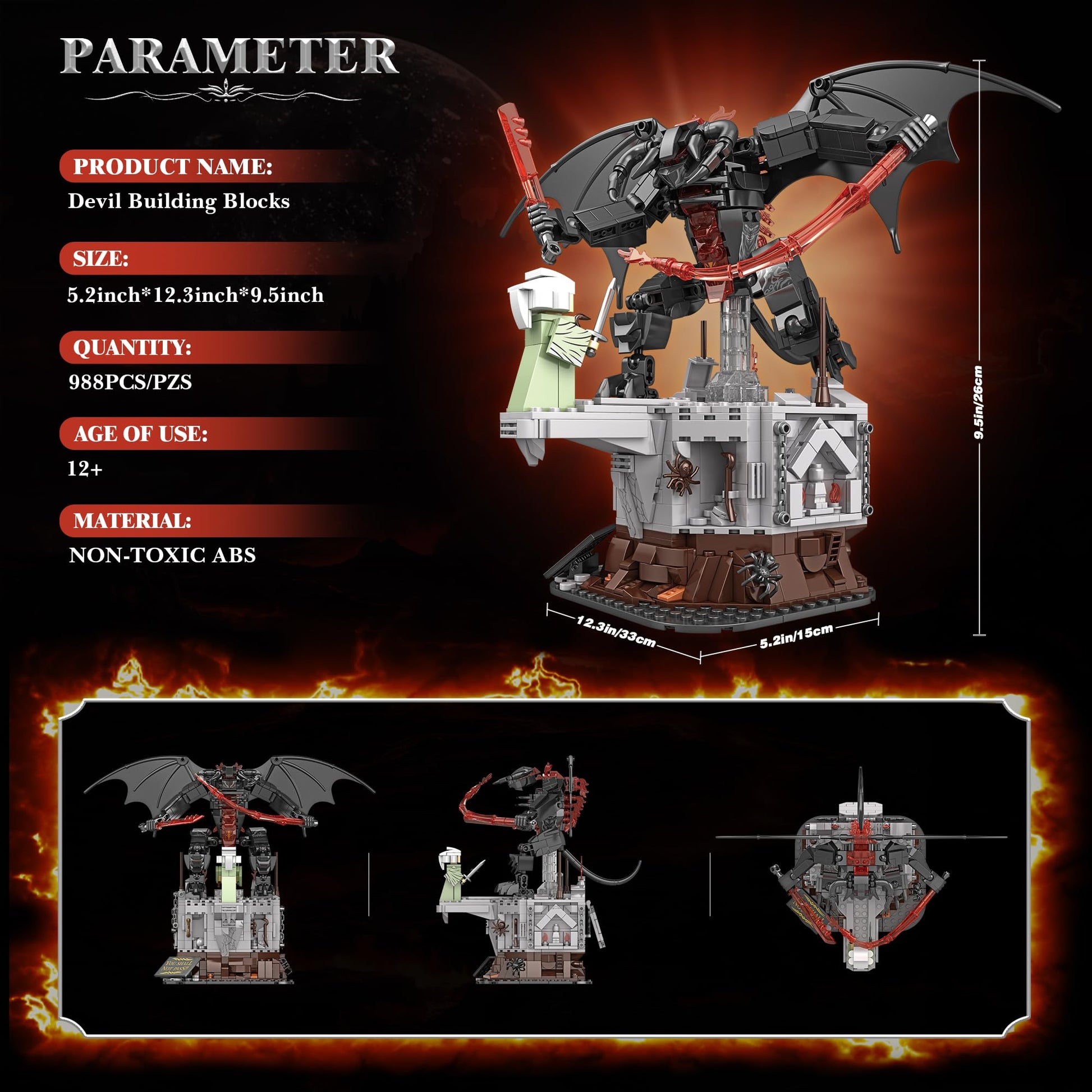 The King of The Magic Rings Devil Building Set for Adults, Dark Lord Monsters vs Figure on The Cliff, Monsters Building Set Collection Gift for Adult