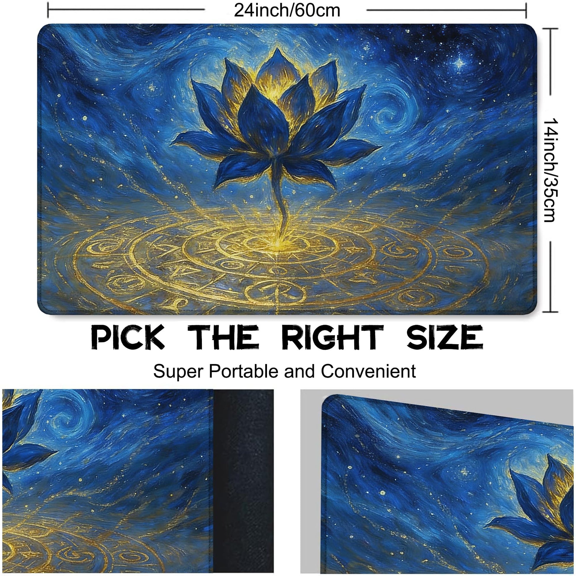 for MTG Playmat 24 x 14 Inches Lotus Magic Play Mat Card Game Mat for Magic The Gathering TCG PTCG Playmat with Free Storage Bags Non-Slip Backing