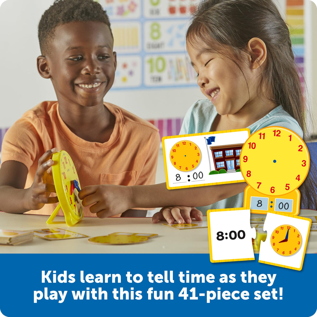 Learning Resources Time Activity Set - Kids Learning Clock, Classroom Clocks for Students, Telling Time Teaching Clock, Analog Clocks for Kids
