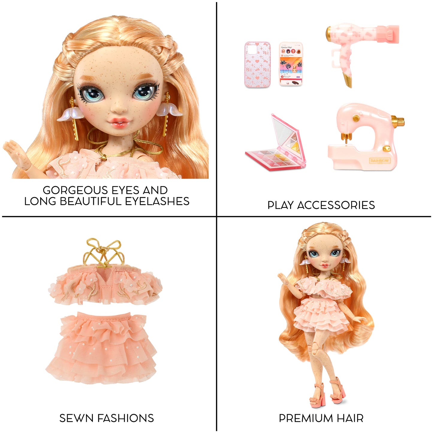 Rainbow High Victoria- Light Pink Fashion Doll and Freckles from Head to Toe. Fashionable Outfit & 10+ Colorful Play Accessories. for Kids 4-12 Years