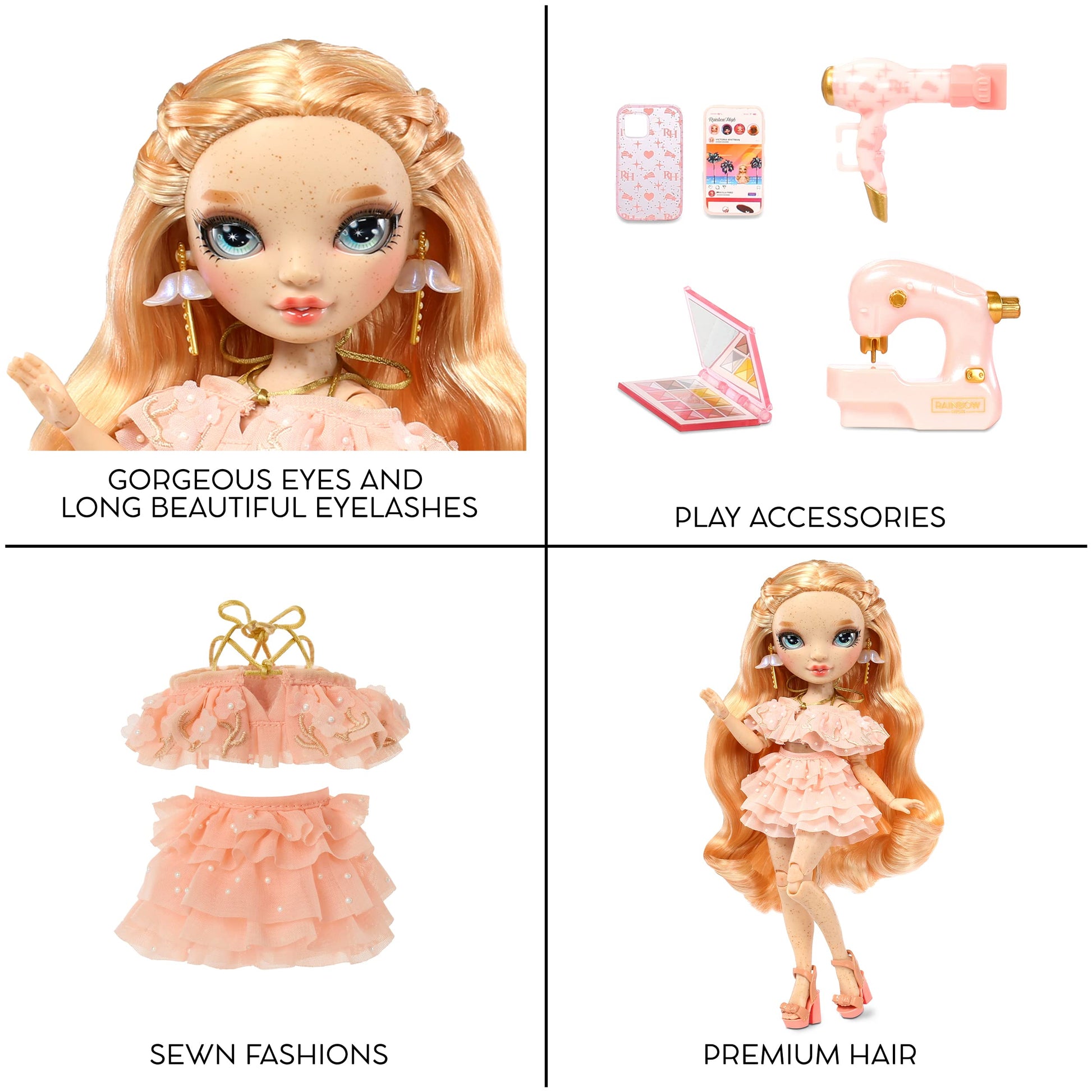 Rainbow High Victoria- Light Pink Fashion Doll and Freckles from Head to Toe. Fashionable Outfit & 10+ Colorful Play Accessories. for Kids 4-12 Years