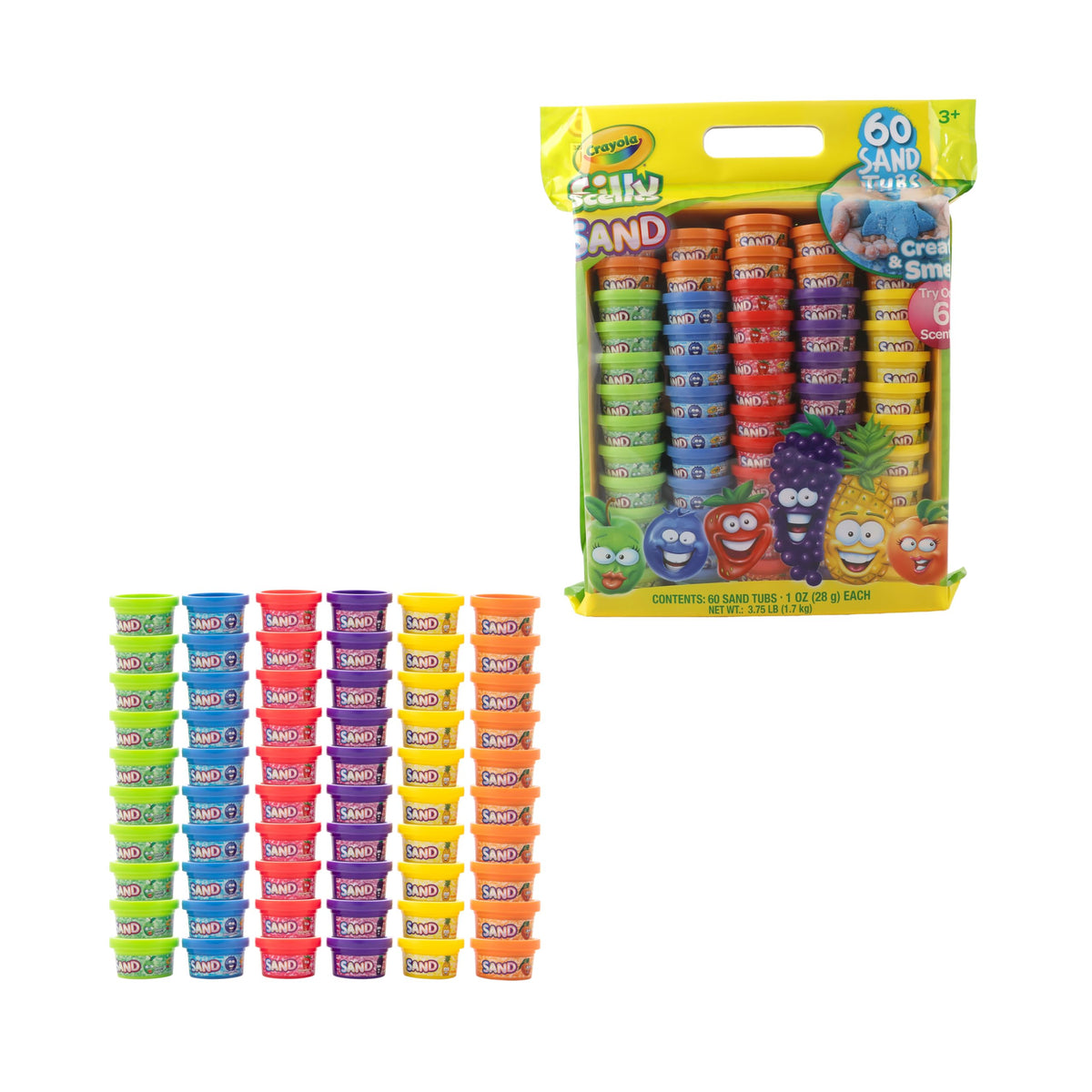 Crayola Silly Scents Play Sand - 60 Mini 1oz Tubs of Moldable Sensory Sand in 6 Bright Colors | Easter Day Party Favors, Classroom Prizes, Sensory