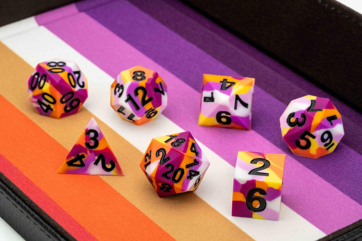 FanRoll 16mm Pride Sharp Edge Silicone Rubber Polyhedral Dice Set: Lesbian