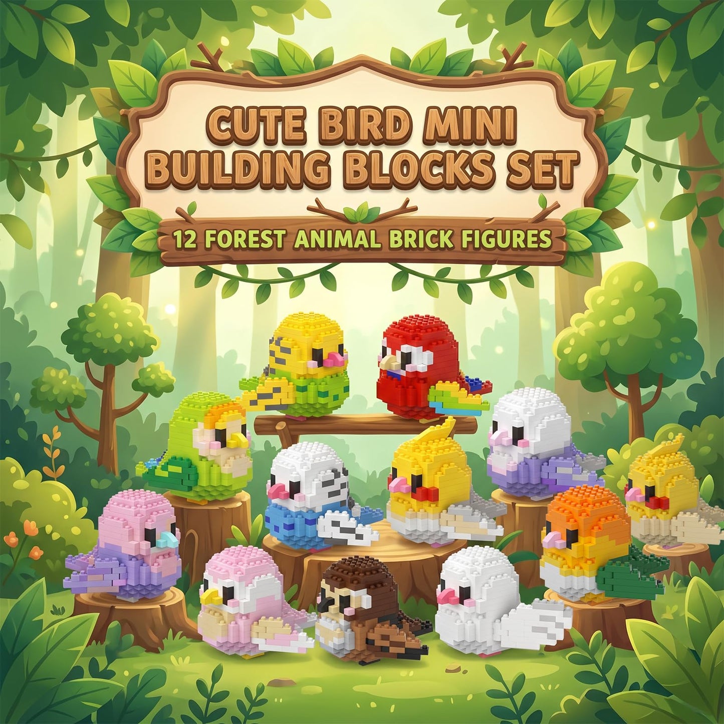 BOIQJSI 12 Styles Cute Parrot Bird Mini Building Blocks Set, Animal Party Favors Brick Kit, Collectible Desk Decor Ideal for Relaxation and Gifting.