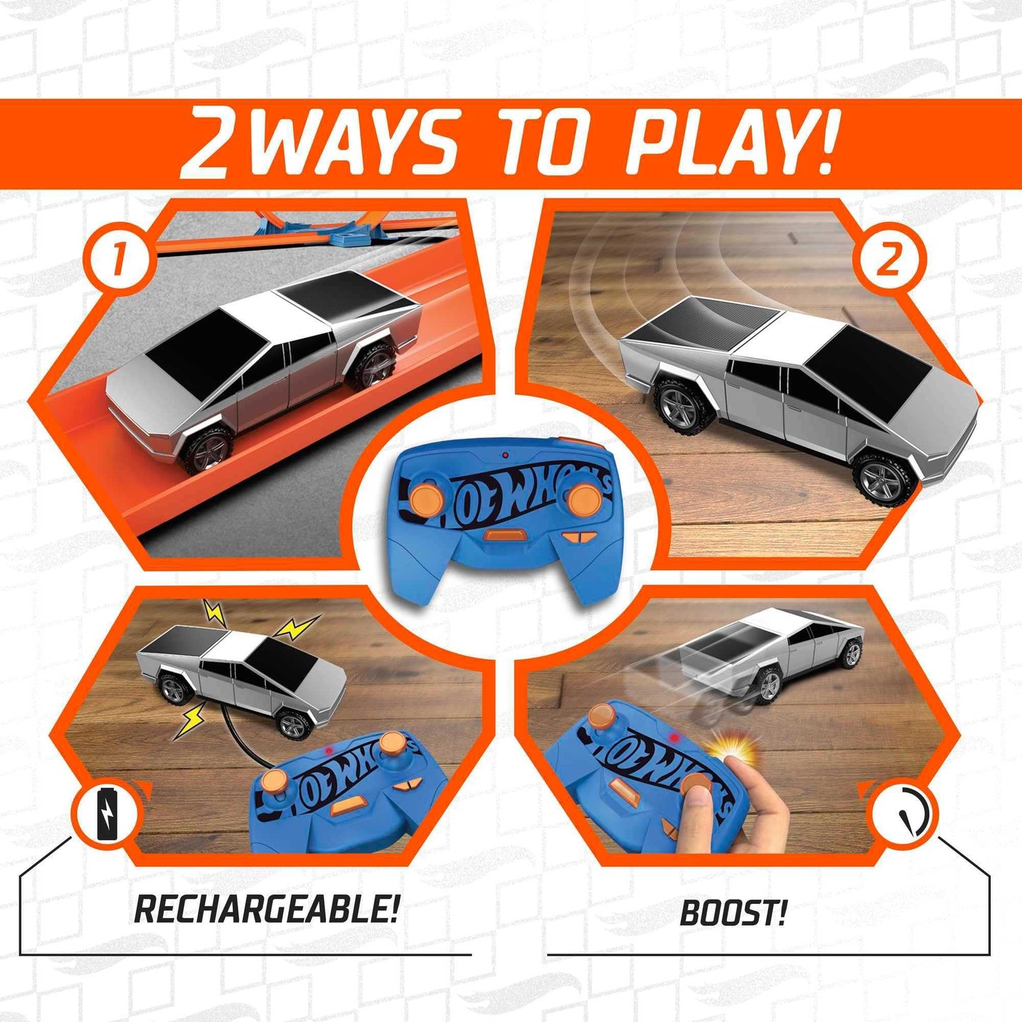 Hot Wheels RC Tesla Cybertruck 1:64 Scale, Remote-Control Toy Vehicle, Works On & Off Track, Includes Track Adapter