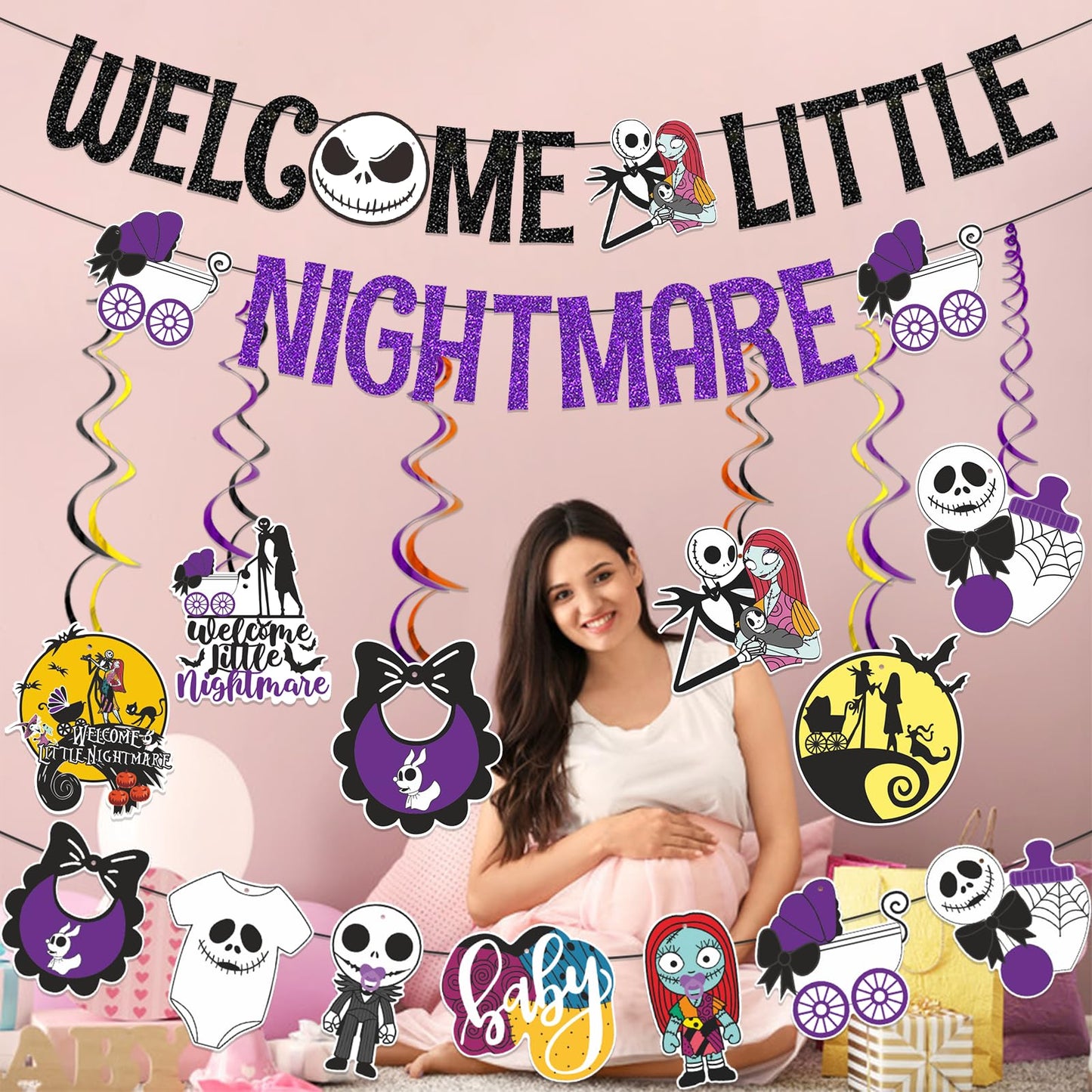 Welcome Little Nightmare Banner Nightmare Before Christmas Baby Shower Hanging Decorations Nightmare Before Christmas Baby Shower Decorations