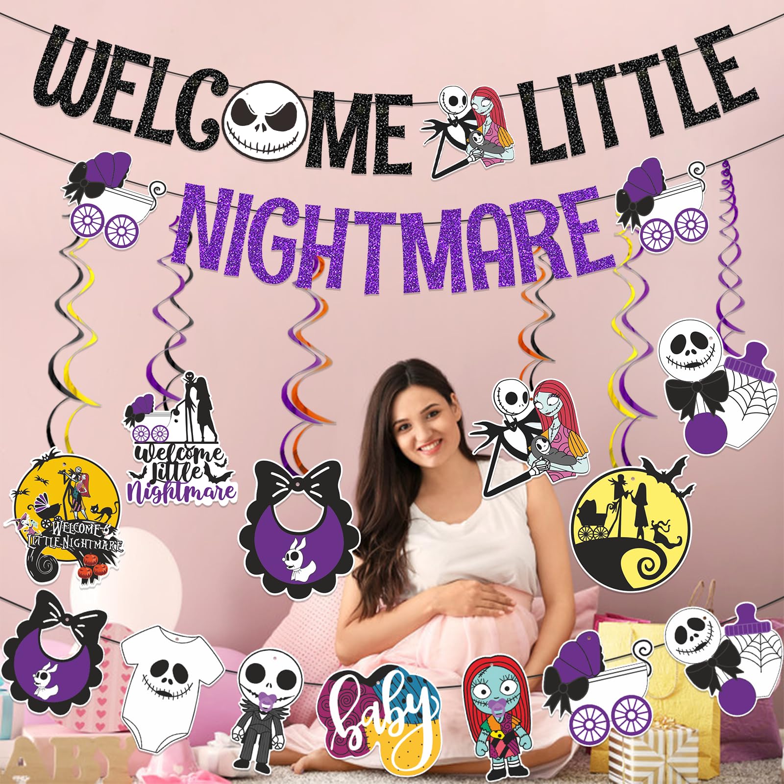 Welcome Little Nightmare Banner Nightmare Before Christmas Baby Shower Hanging Decorations Nightmare Before Christmas Baby Shower Decorations