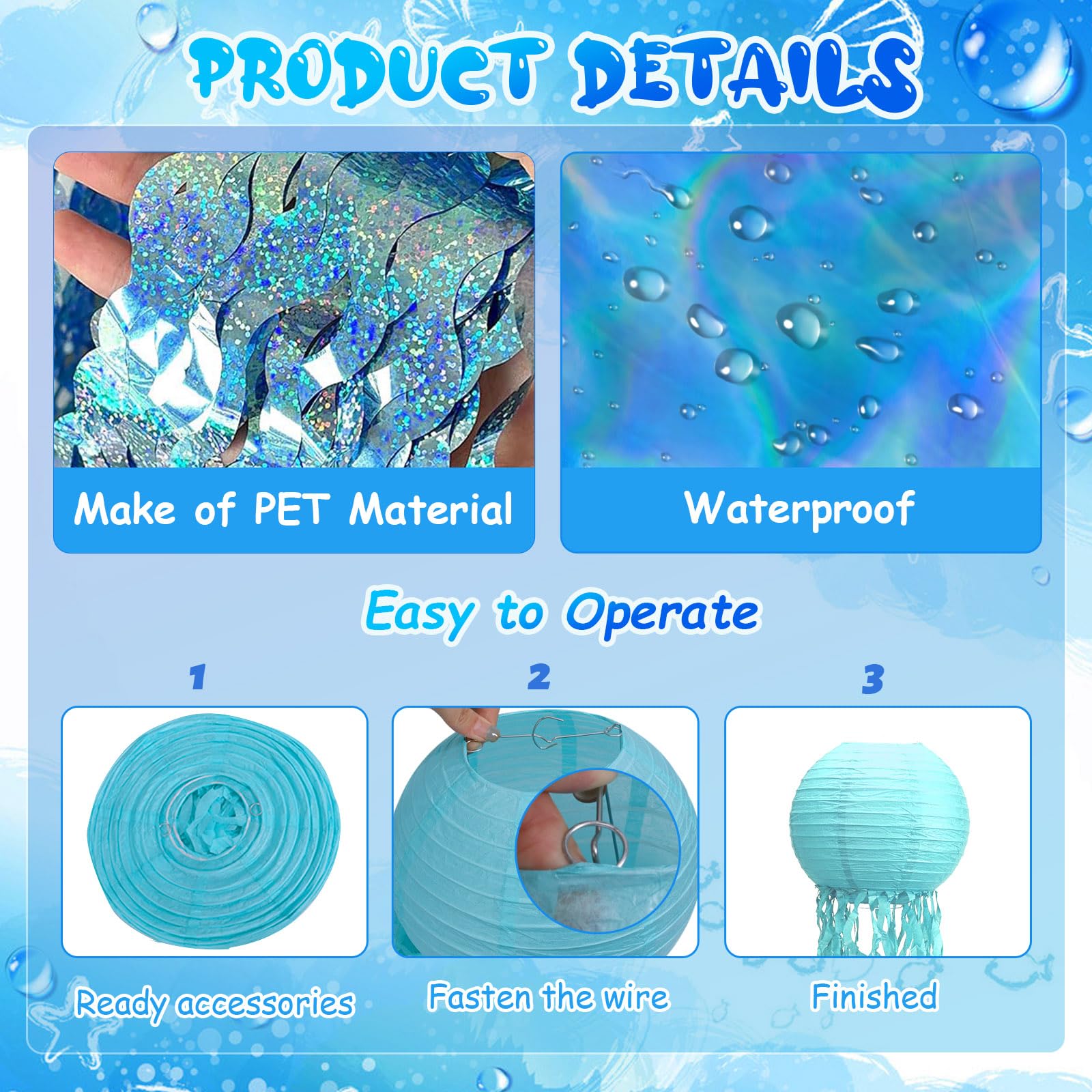 Fufuddz Under The Sea Party Decorations, Ocean Themed Party Decorations with Jellyfish Decor Blue Fringe Backdrop Tablecloth for Classroom Decor Beach