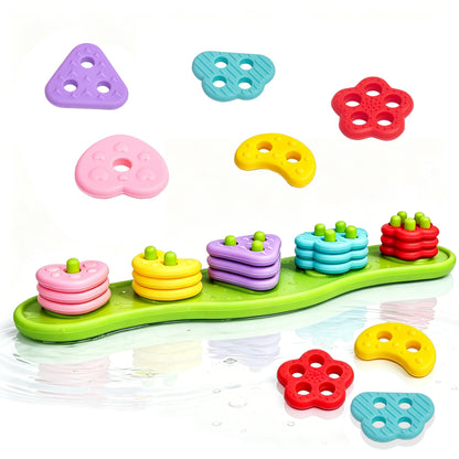 LIHBCAIYI Silicone Bath Toys, Floating Shape Sorter with 15 Blocks