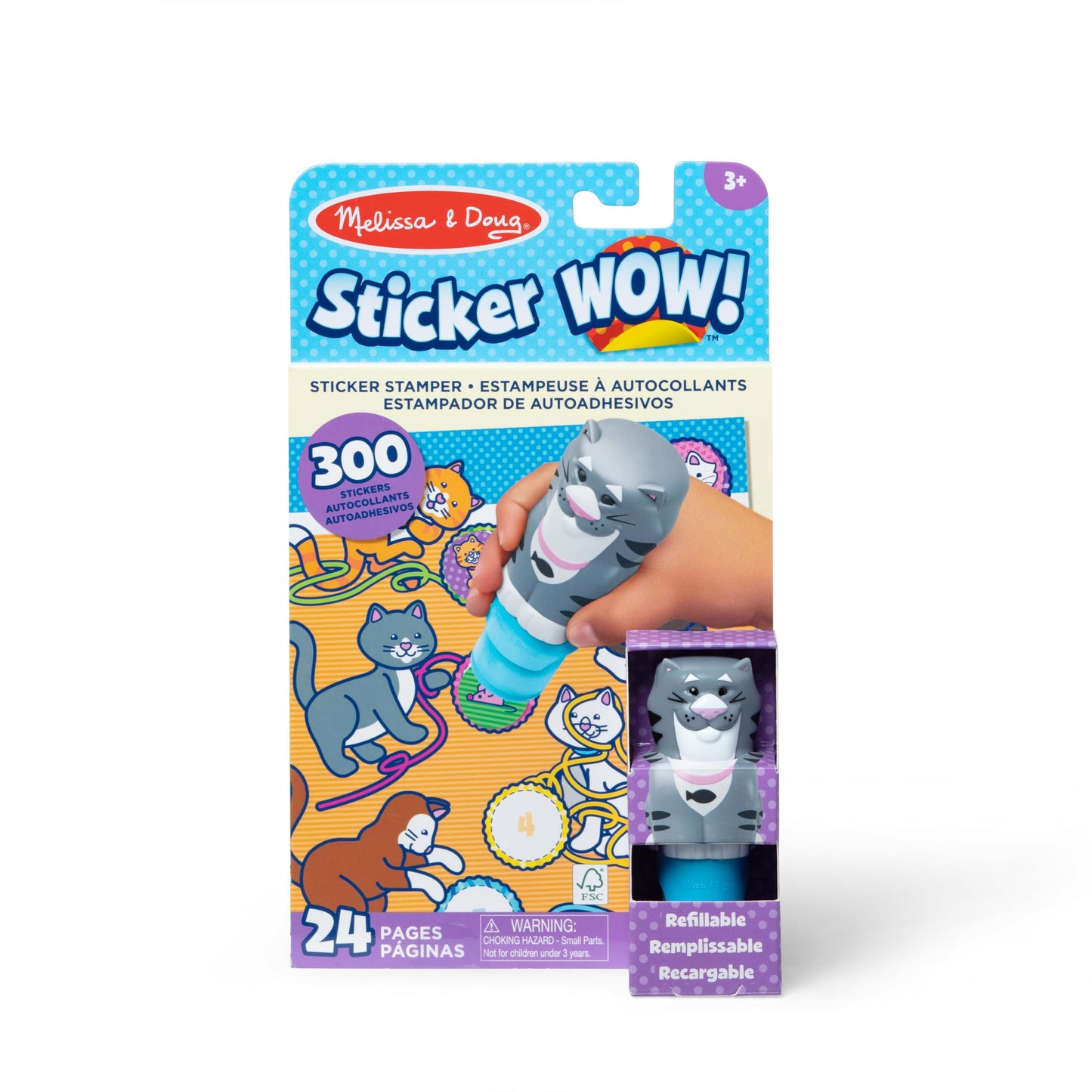 Melissa & Doug Sticker Wow!™ 24-Page Activity Pad and Sticker Stamper, 300 Stickers, Arts and Crafts Fidget Toy Collectible Character - Cat - for Kids