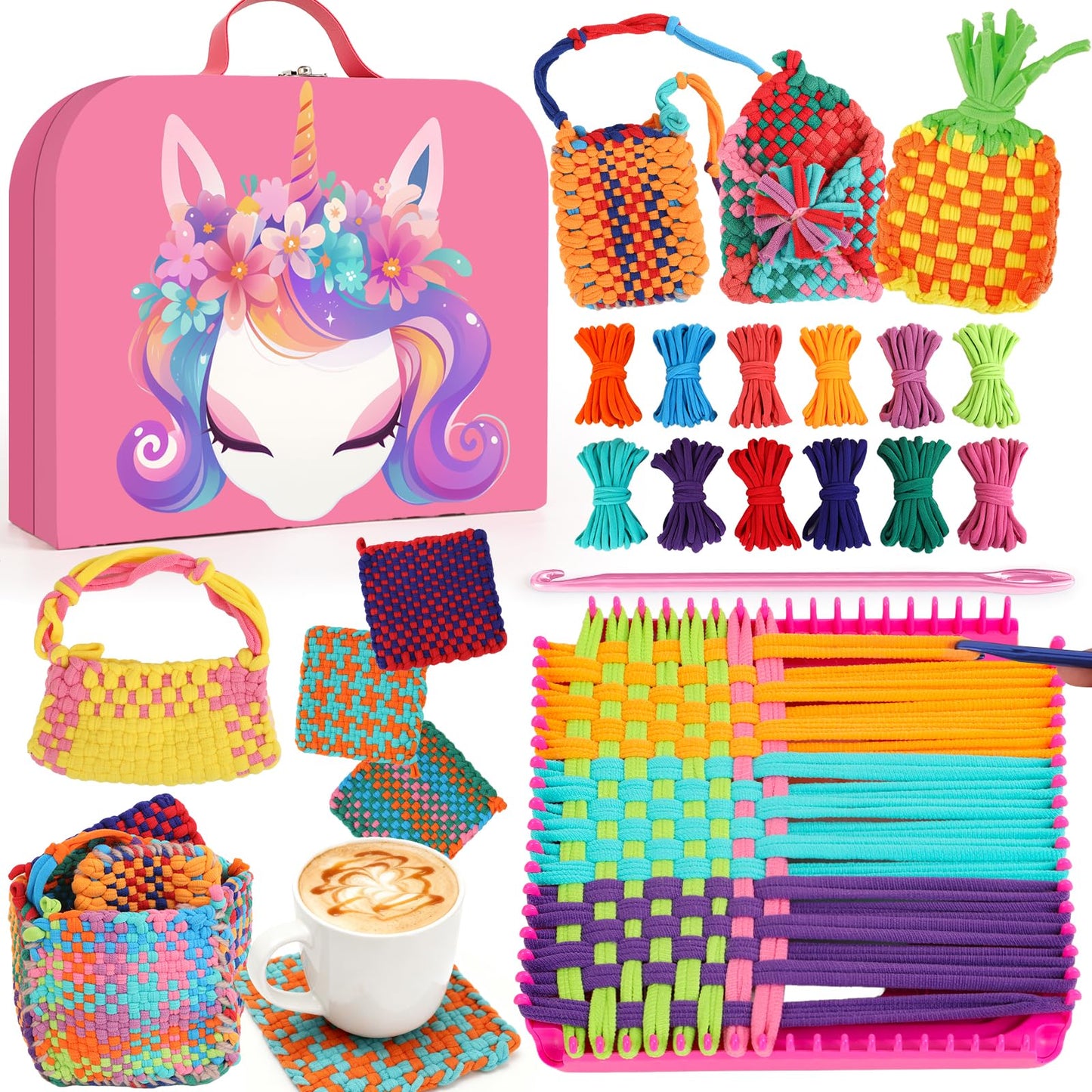 Combaybe Weaving Loom Kit Toys Gift for Kids and Adults-DIY Arts and Crafts Beginner-Friendly Potholder Loom Kit with Loops Tools Funny Birthday Gifts