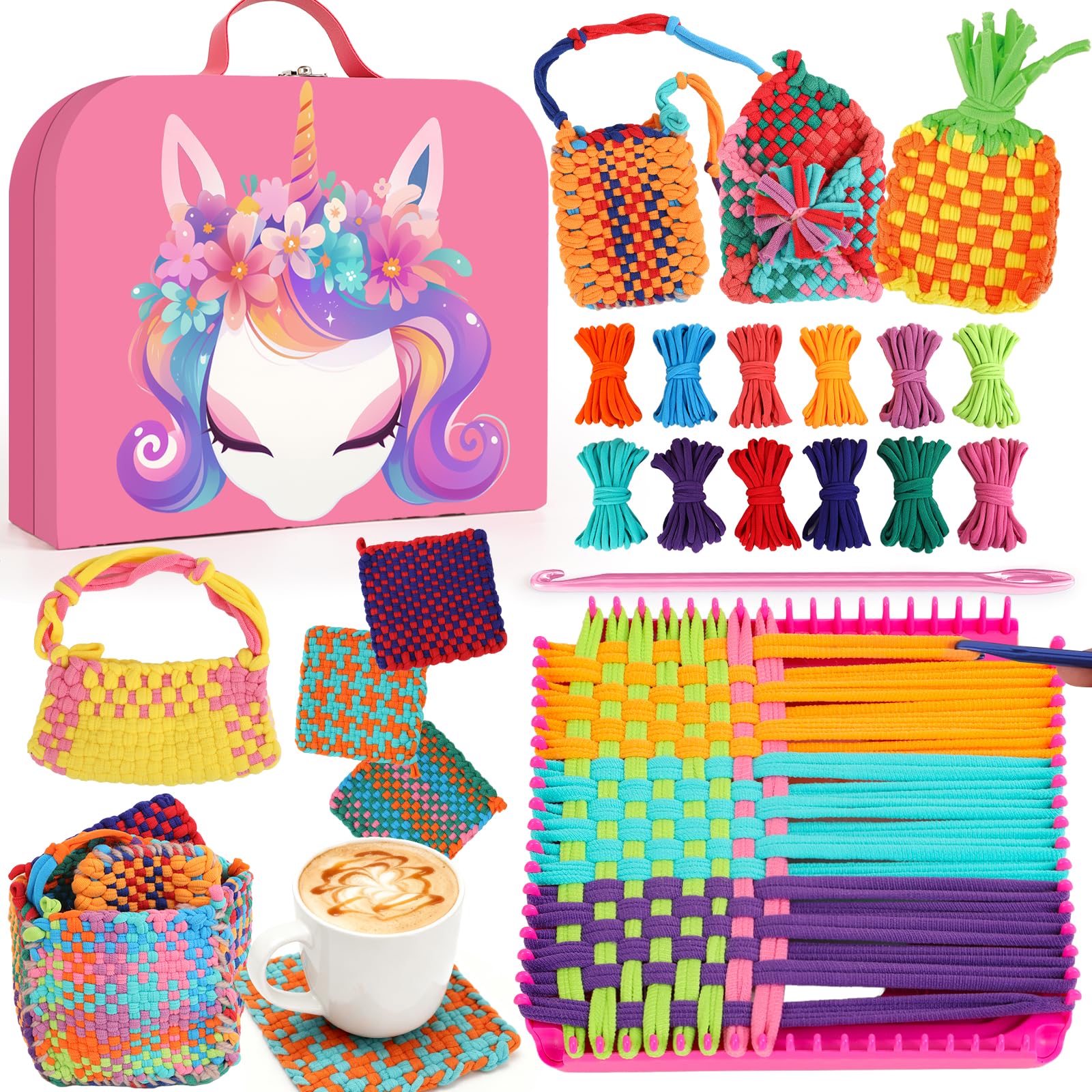 Combaybe Weaving Loom Kit Toys Gift for Kids and Adults-DIY Arts and Crafts Beginner-Friendly Potholder Loom Kit with Loops Tools Funny Birthday Gifts