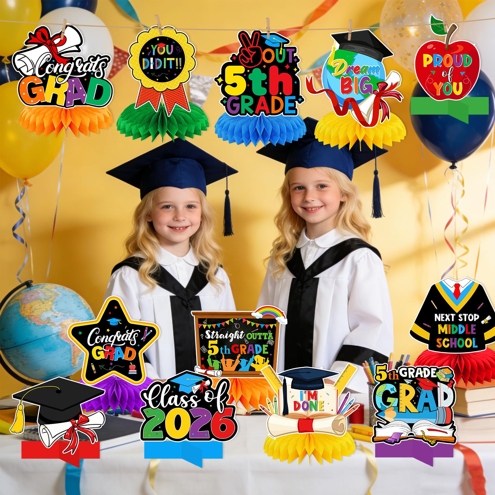 5th Grade Graduation Decorations: Elementary Graduation Decorations Honeycomb Centerpieces 5th Grade Promotion Decorations Fifth Grade Table