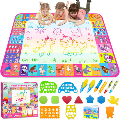 Aqua Water Doodle Mat - Kids Drawing Mat Toddlers Educational Toys for Age 3 4 5 6 7 8 Year Old Boys Girls Gifts - Neon Color Mat Doodle Board Writing