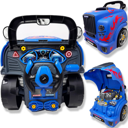 Playful Minds Interactive Large Truck Engine Toy for Kids - Complete Mechanic Repair Kit with Removable Parts, Lights, Sounds, Tools, Engine Builder