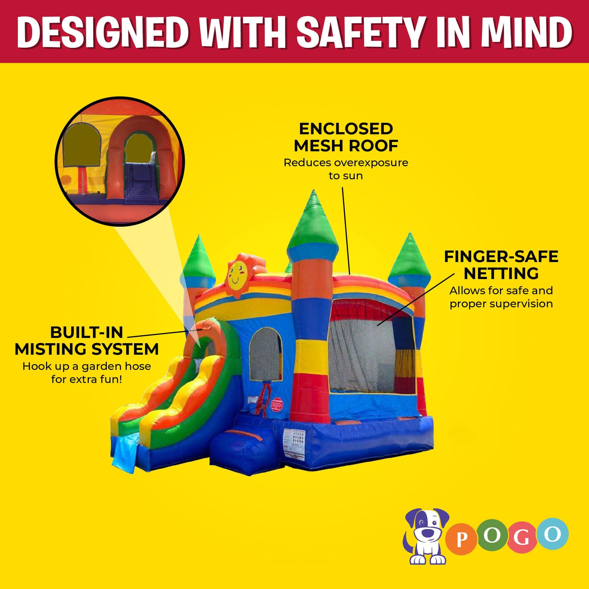 Pogo Inflatable Bounce House with Inflatable Water Slide for Kids, Backyard Commercial Castle Outdoor Playhouse Bouncer with Water Slide, Includes
